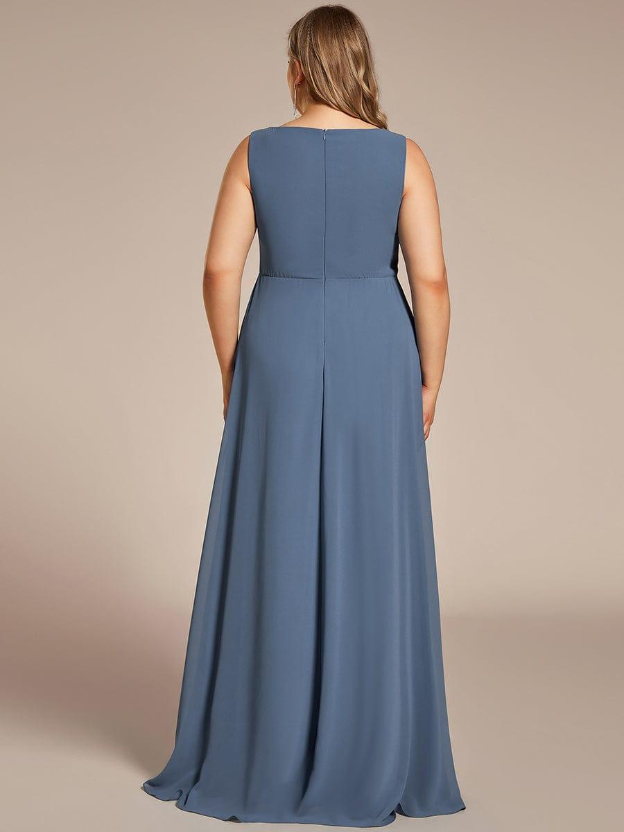 Floral Applique Sleeveless Chiffon Long Formal Evening Dress #color_Dusty Blue