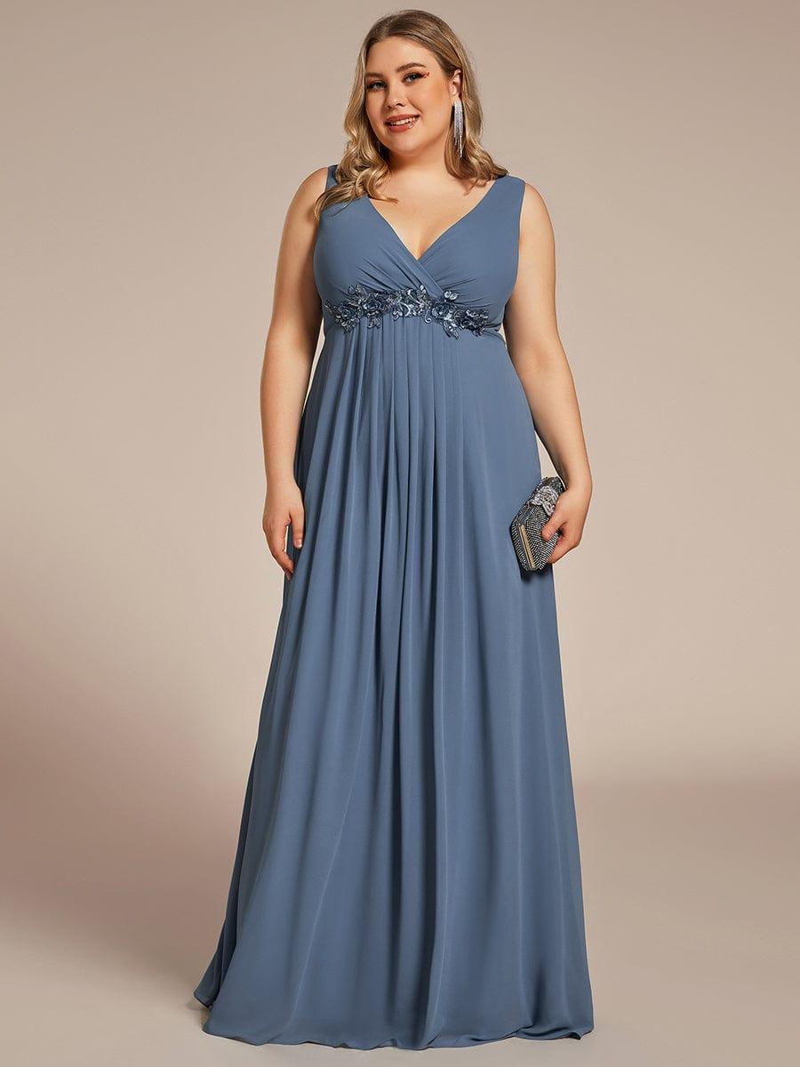 Floral Applique Sleeveless Chiffon Long Formal Evening Dress #color_Dusty Blue