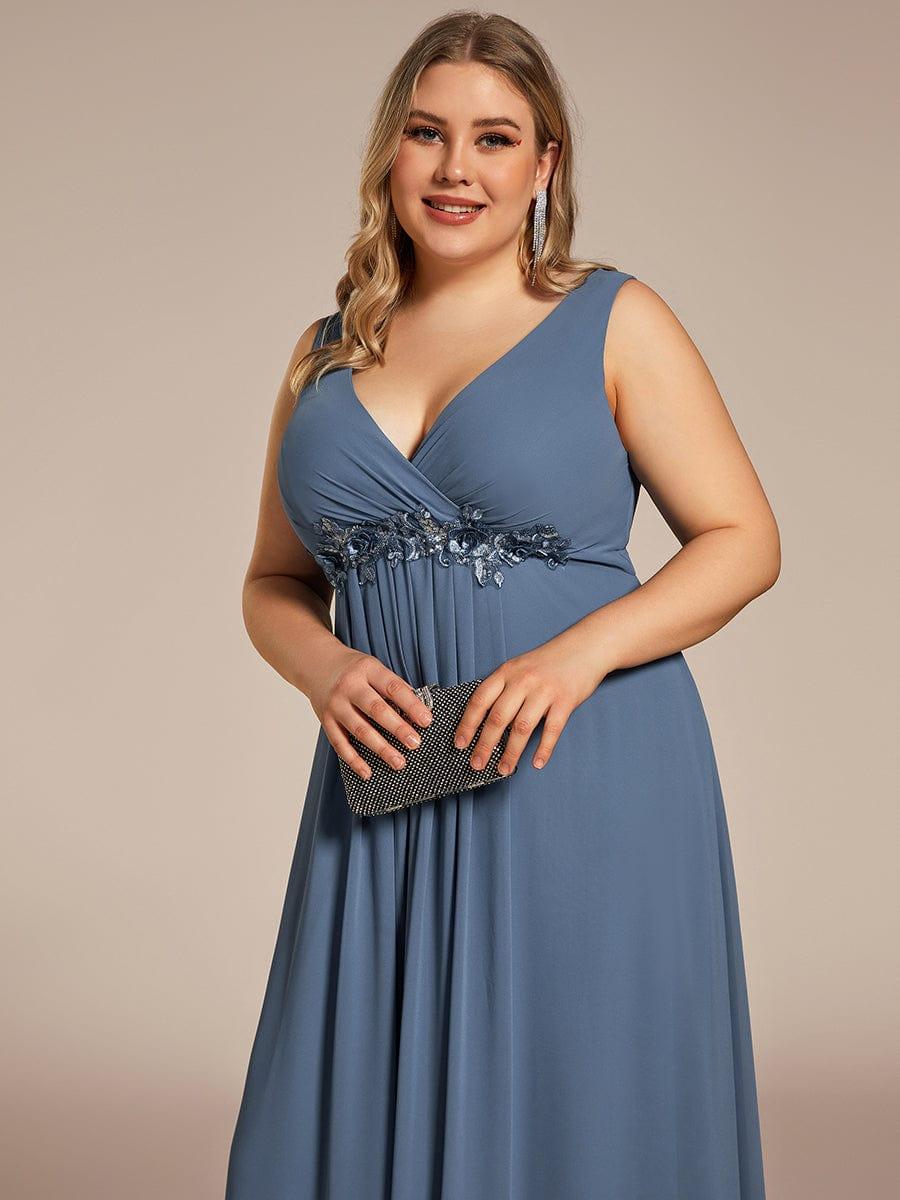 Floral Applique Sleeveless Chiffon Long Formal Evening Dress #color_Dusty Blue
