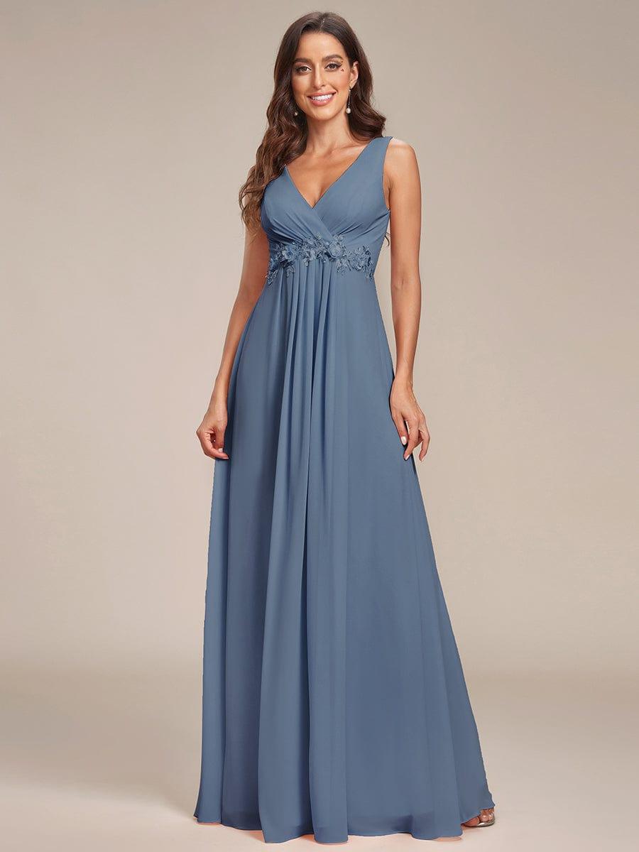 Floral Applique Sleeveless Chiffon Long Formal Evening Dress #color_Dusty Blue