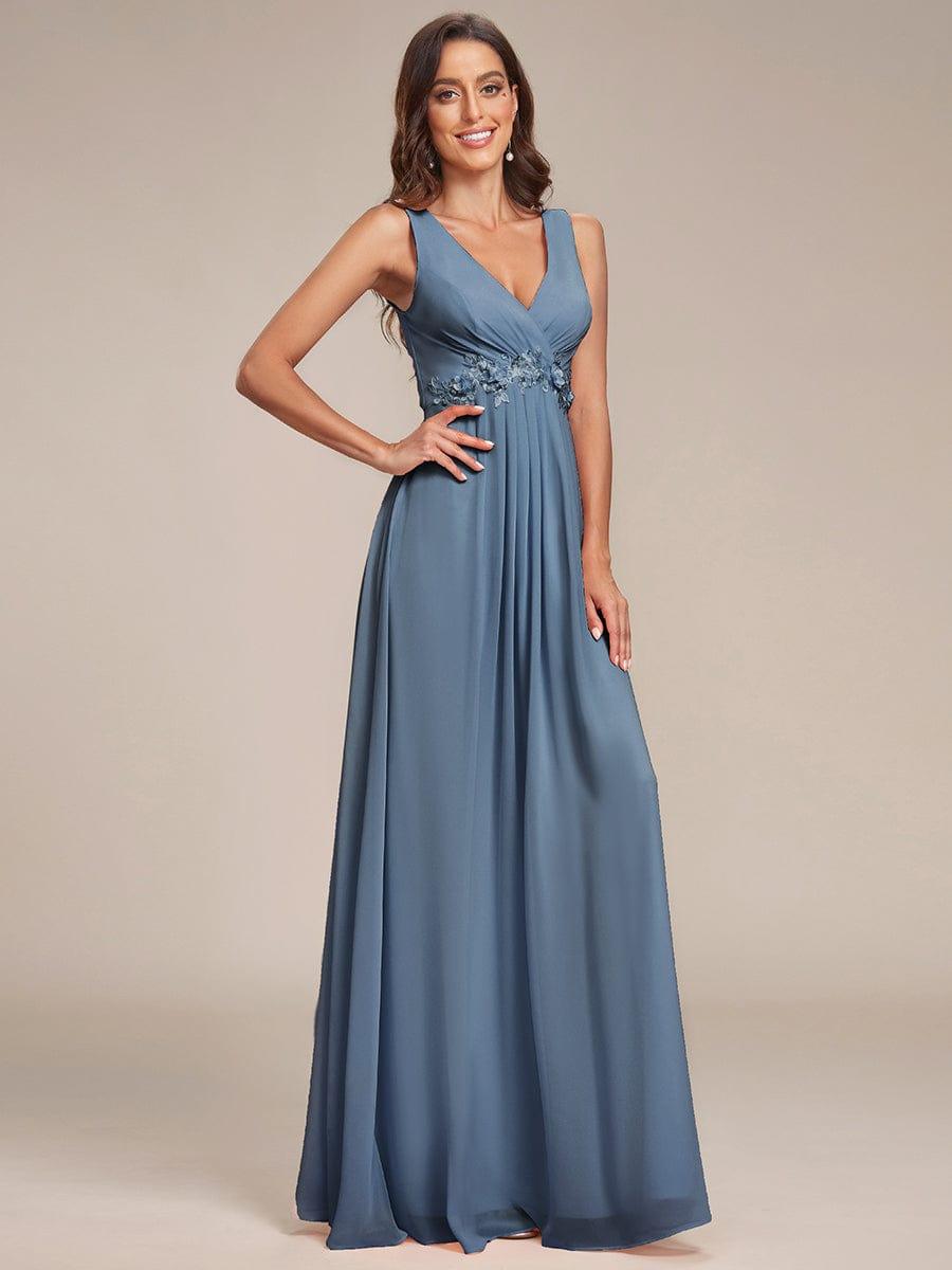Floral Applique Sleeveless Chiffon Long Formal Evening Dress #color_Dusty Blue