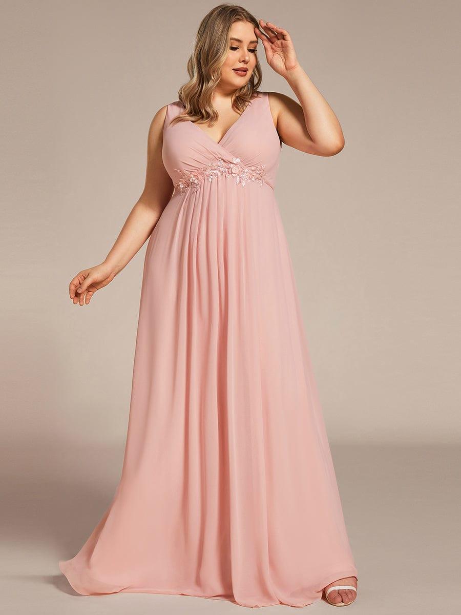 Floral Applique Sleeveless Chiffon Long Formal Evening Dress #color_Pink