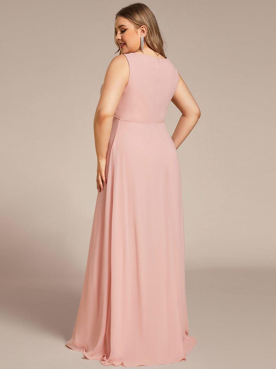 Floral Applique Sleeveless Chiffon Long Formal Evening Dress #color_Pink
