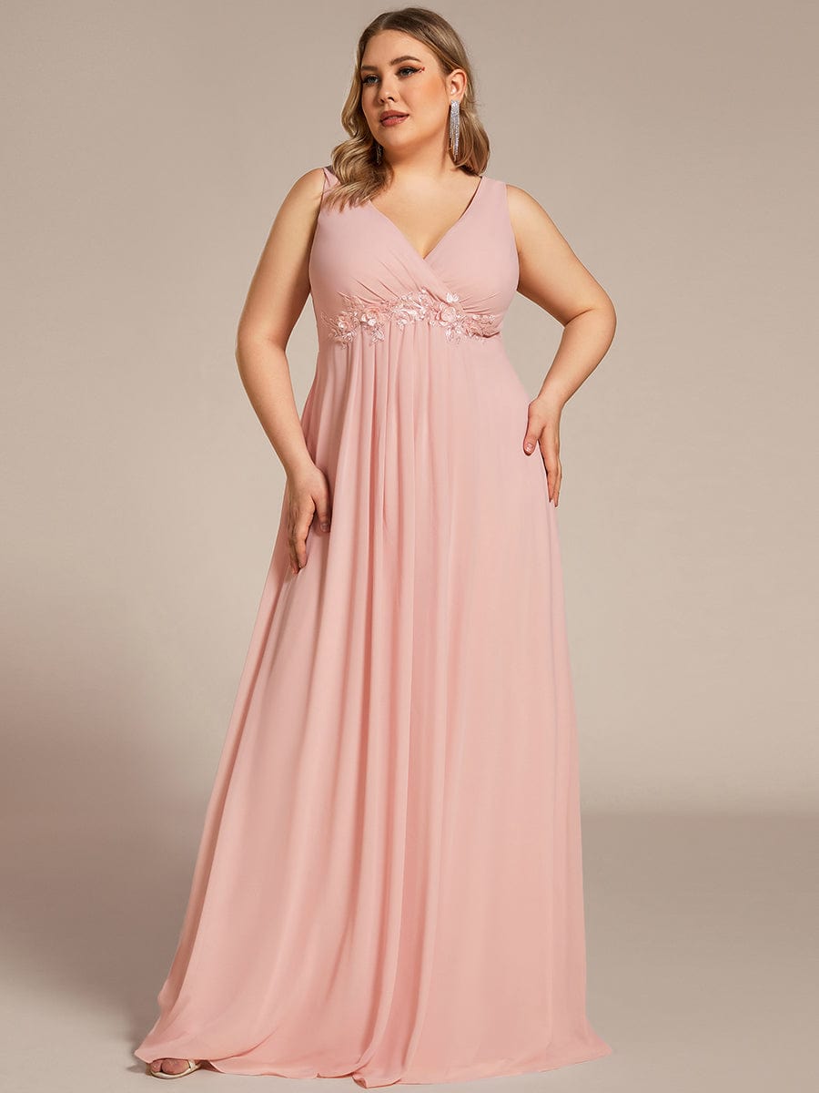 Plus Size Floral Applique Sleeveless Chiffon Formal Evening Dress #color_Pink