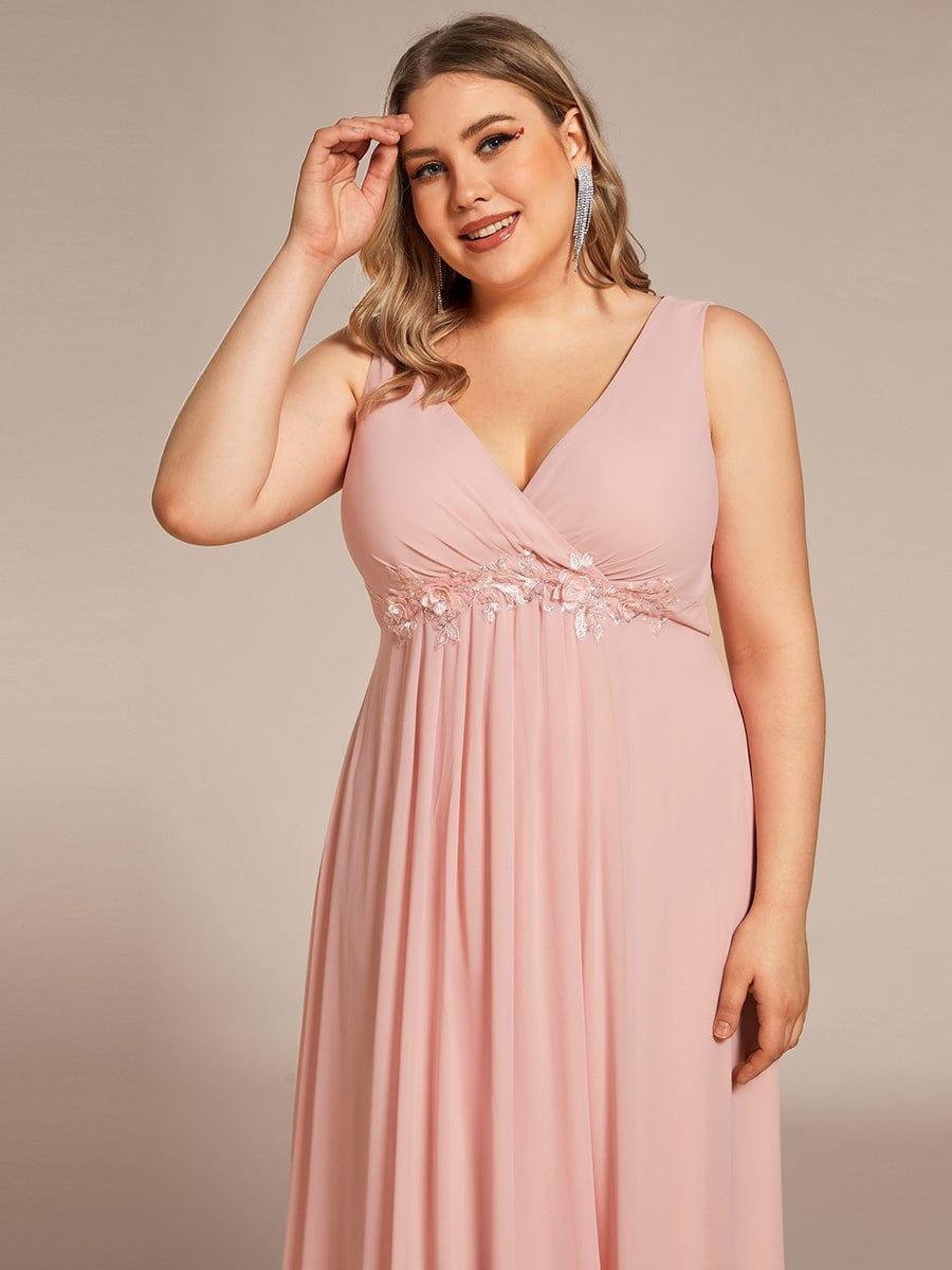 Floral Applique Sleeveless Chiffon Long Formal Evening Dress #color_Pink