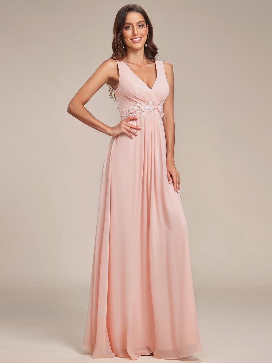 Floral Applique Sleeveless Chiffon Long Formal Evening Dress #color_Pink