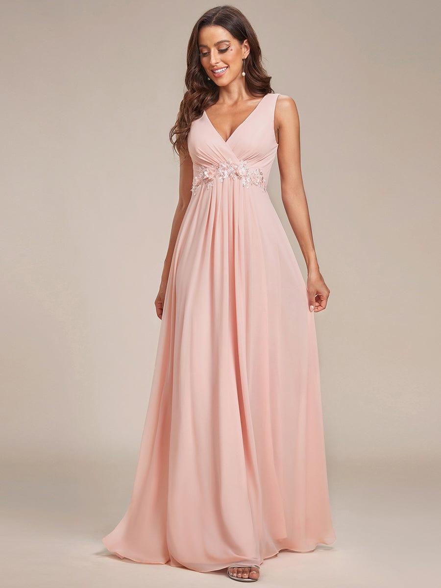 Floral Applique Sleeveless Chiffon Long Formal Evening Dress #color_Pink
