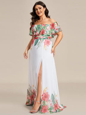 Summer Plus Size Off the Shoulder Elastic Waist Printed Evening Dress