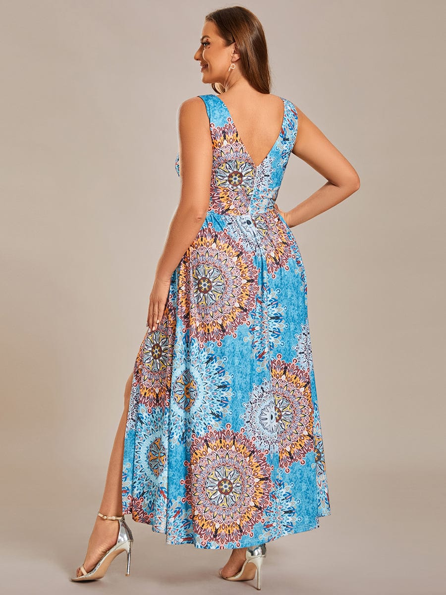 Summer Floral Sleeveless High-Slit Ankle Length Evening Dress