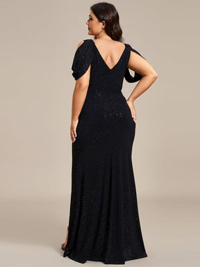 Plus Size Sparkly Glitter Cold Shoulder Shiny Belt Backless Evening Dress