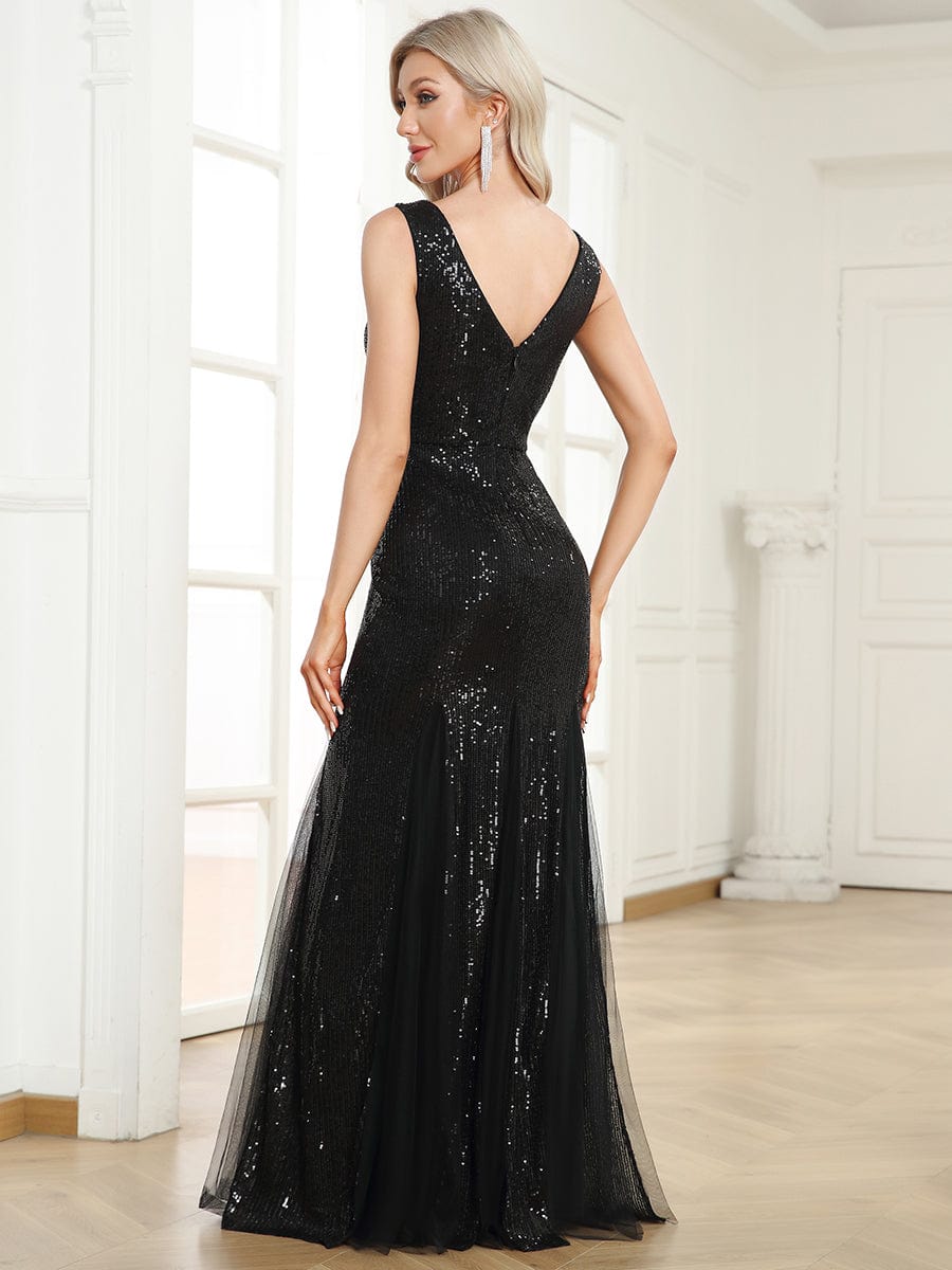Sleeveless Bodycon Asymmetrical Hem Evening Dress #color_Black