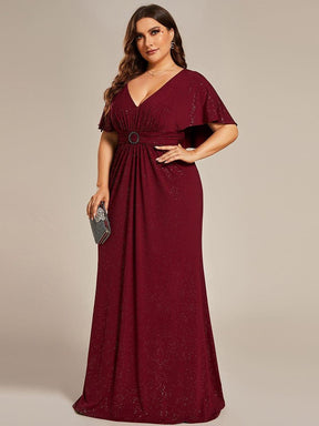 Plus Size Glitter Bat-Wing Sleeve Waist-Cinching Mermaid Evening Dress