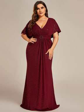 Plus Size Glitter Bat-Wing Sleeve Waist-Cinching Mermaid Evening Dress