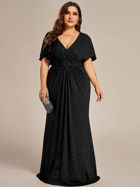 Plus Size Glitter Bat-Wing Sleeve Waist-Cinching Mermaid Evening Dress