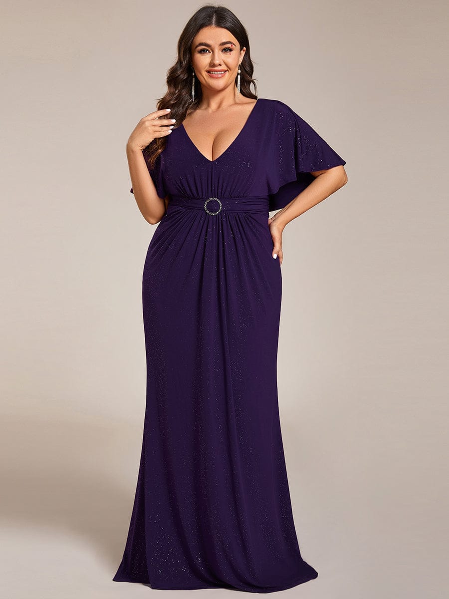 Plus Size Elegant Glitter Waist-Cinching Bodycon Evening Dress