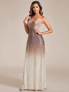 Gradient Sequin A-Line Spaghetti Strap V-Neck Formal Evening Dress