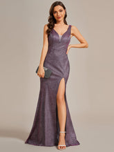 Sparkling Sleeveless High Slit Mermaid Glitter Evening Dress #color_Metallic Rose