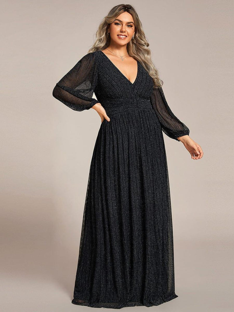 Plus Size Empire Waist A-Line V-Neck Evening Dress with Long Lantern