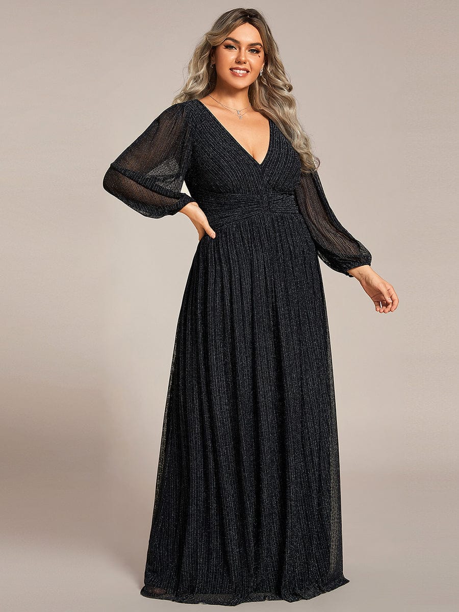 Plus Size Dazzling Empire Waist See-Through Long Sleeves A-Line Evening Dress