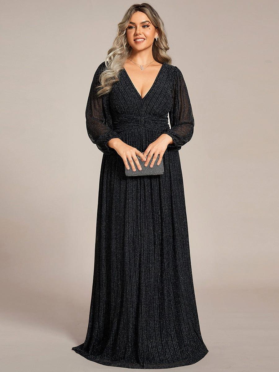 Plus Size Dazzling Empire Waist See-Through Long Sleeves A-Line Evening Dress