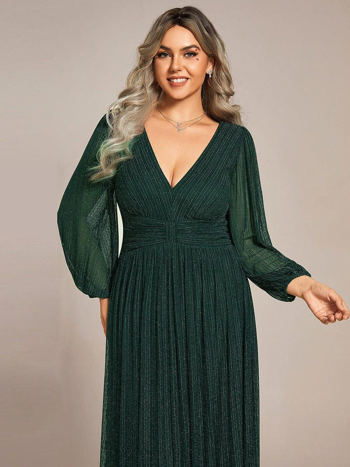 Plus Size Empire Waist A-Line V-Neck Evening Dress with Long Lantern