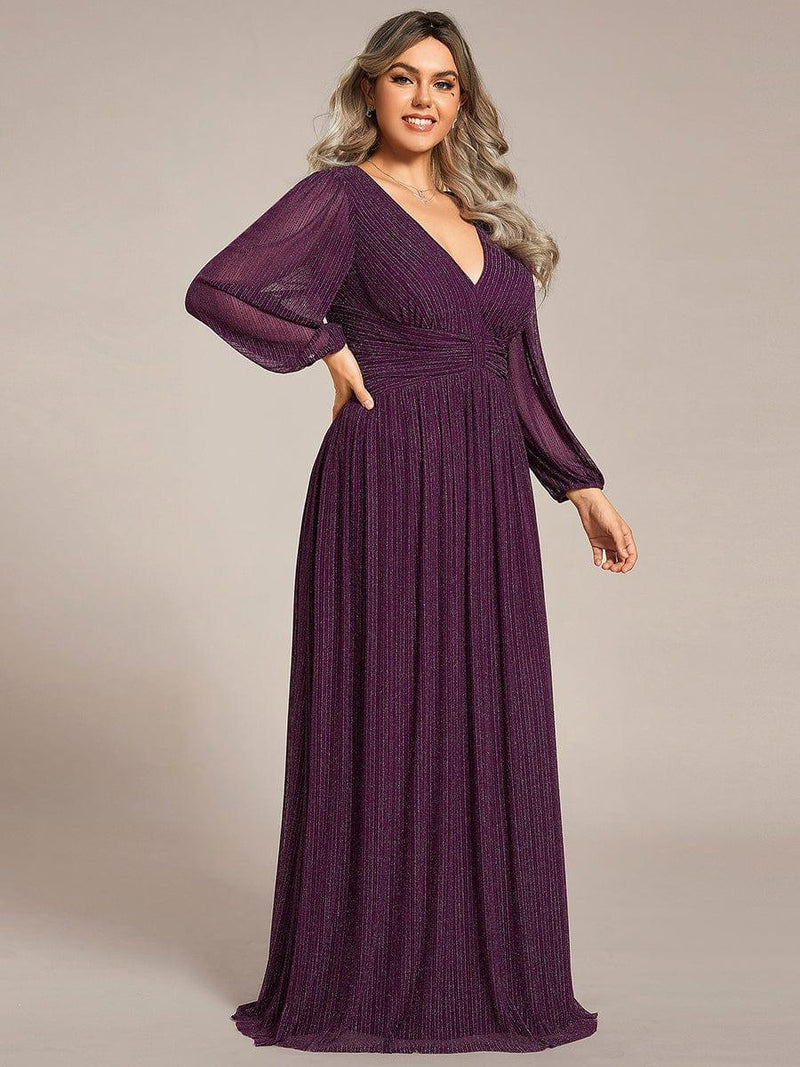 Plus Size Empire Waist A-Line V-Neck Evening Dress with Long Lantern