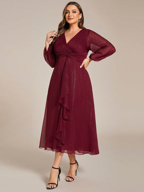 Plus Size Twist Knot Louts Leaf Long Sleeve A-Line Evening Dress