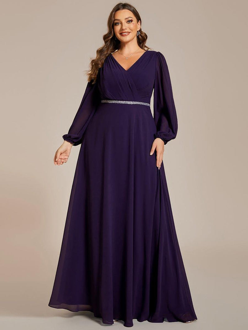A-line Chiffon Open Back Dress With V-Neck Regency Plus Size