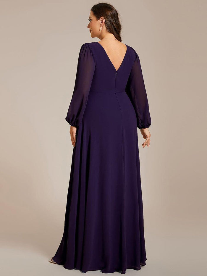 A-line Chiffon Open Back Dress With V-Neck Papaya Plus Size main image 0