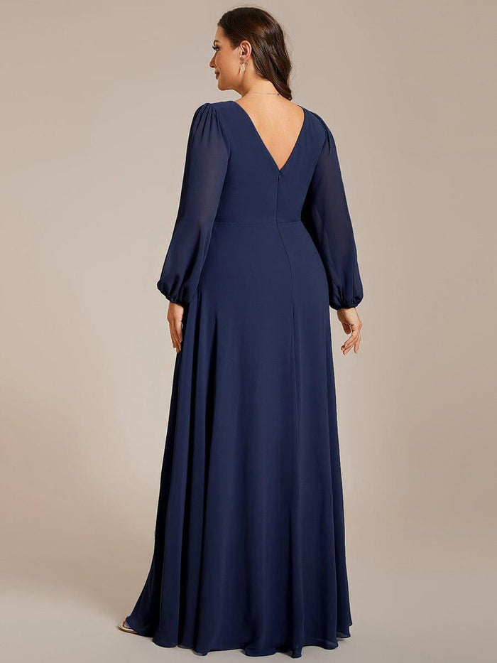 A-line Chiffon Open Back Dress With V-Neck Emerald Plus Size