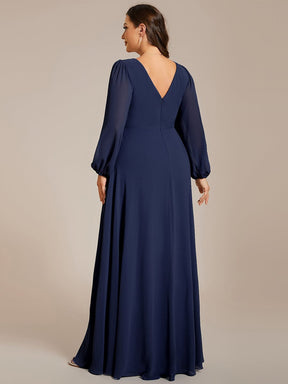 Plus Size A-Line V-Neck See-Through Long Sleeves Shiny Belt Chiffon Evening Dress