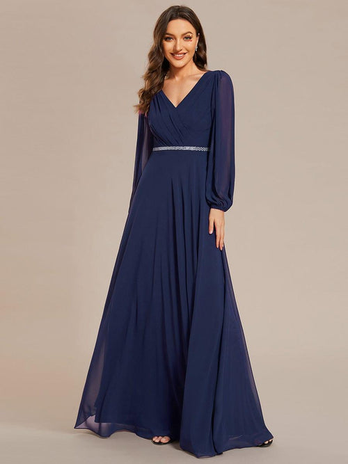 Graceful See-Through V Neck Padded Enough Pleated Decoration Chiffon Evening Dresses