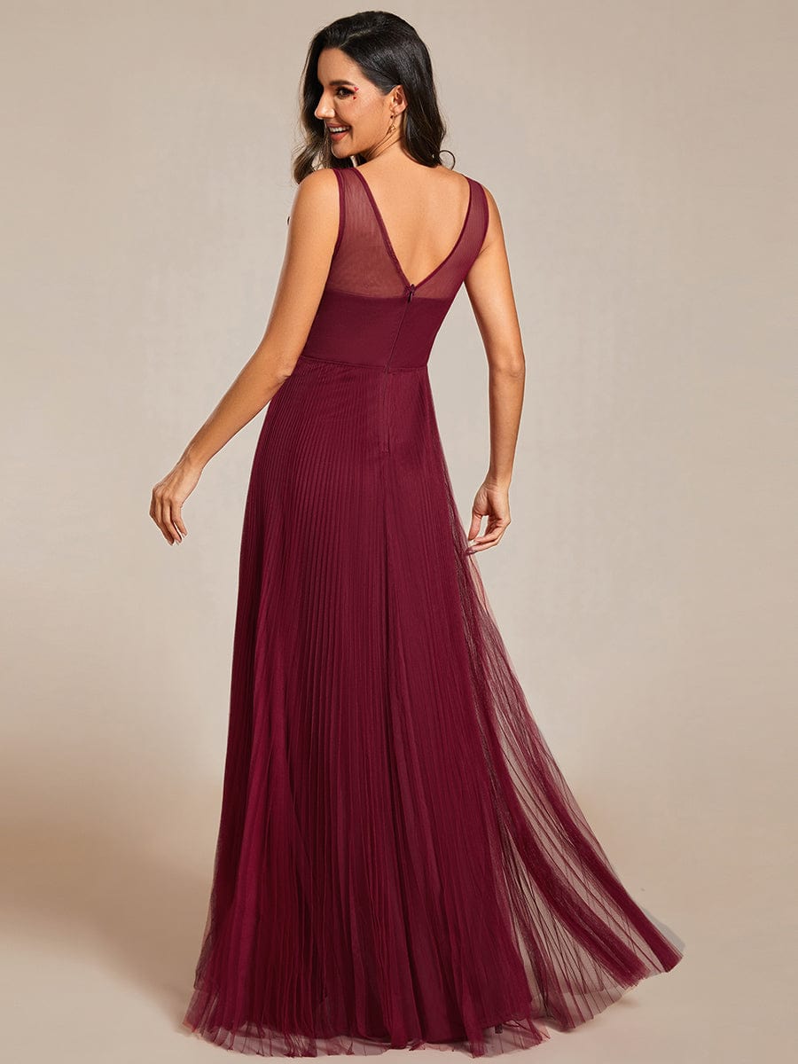 Exquisite Applique Embroidery Bodice Sleeveless A-Line Tulle Evening Dress #color_Burgundy