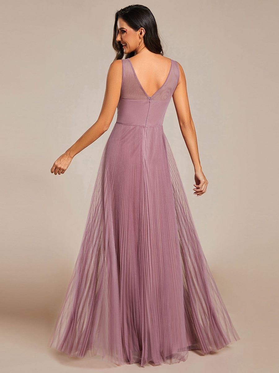 Exquisite Applique Embroidery Bodice Sleeveless A-Line Tulle Evening Dress #color_Purple Orchid