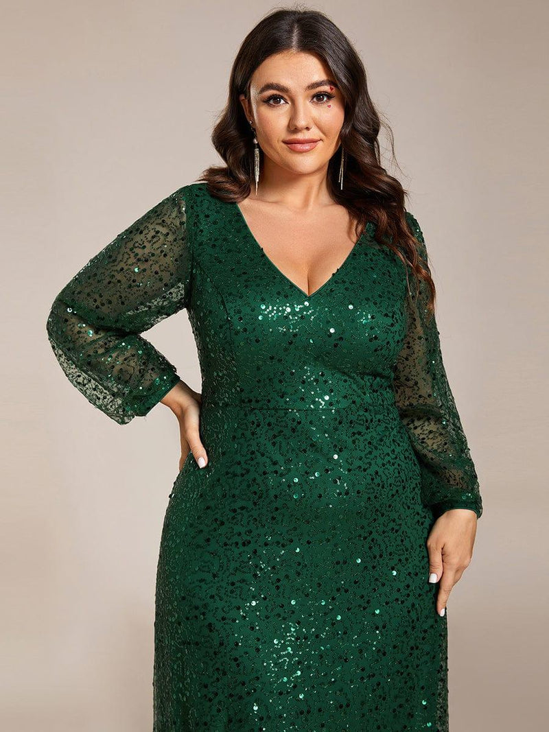 Beautiful Long A-line V-neck Glitter Beading Evening Dresses With Slit