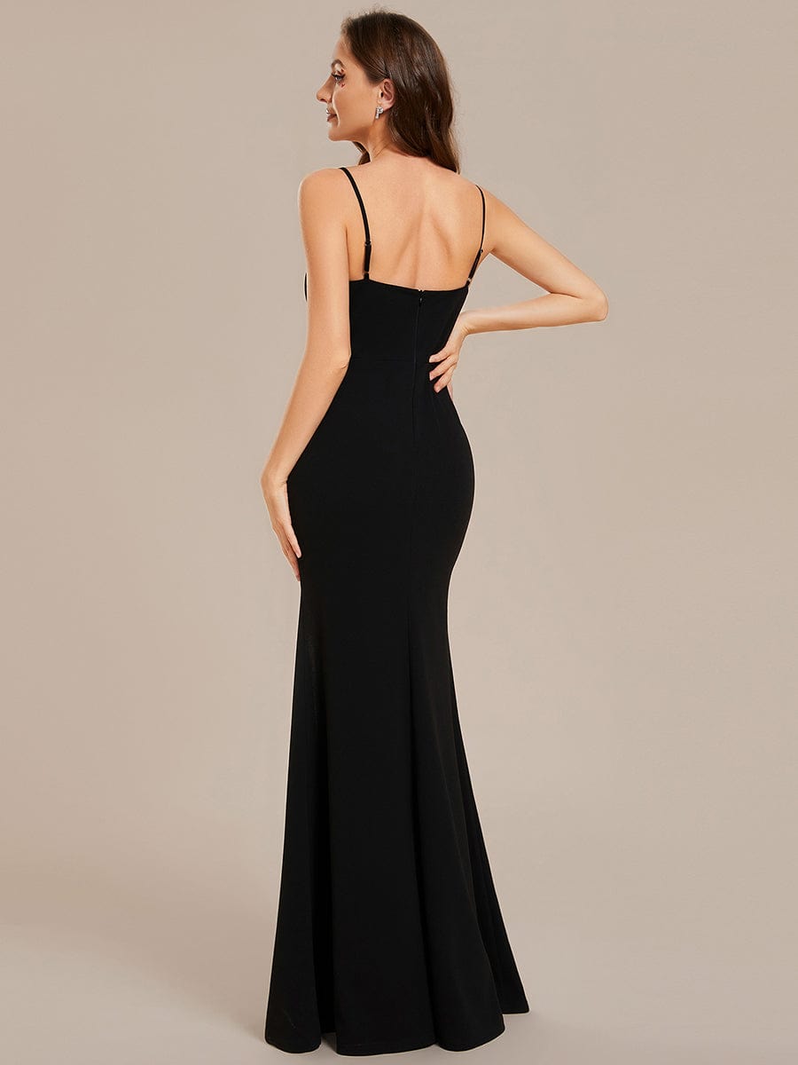 Simple Spaghetti Straps High Slit Bodycon Evening Dress with Rhinestone #color_Black