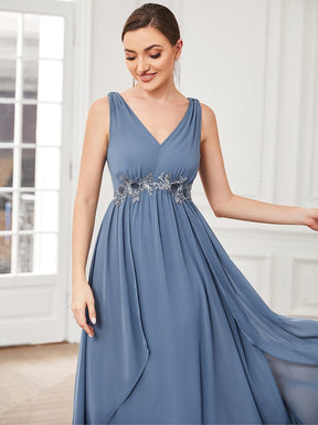 Chiffon Sleeveless Sequin Waist Layered Floor-Length Evening Dress