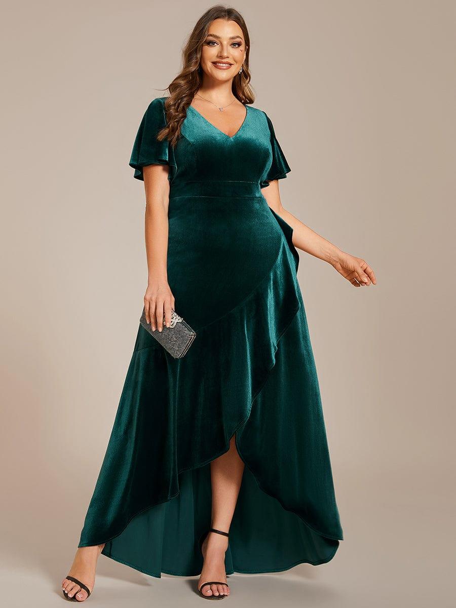 Plus Size Velvet Short Sleeves Stretchy Double V-Neck Maxi Evening Dress Plus Size Velvet Short Sleeves Stretchy Double V-Neck Maxi Evening Dress