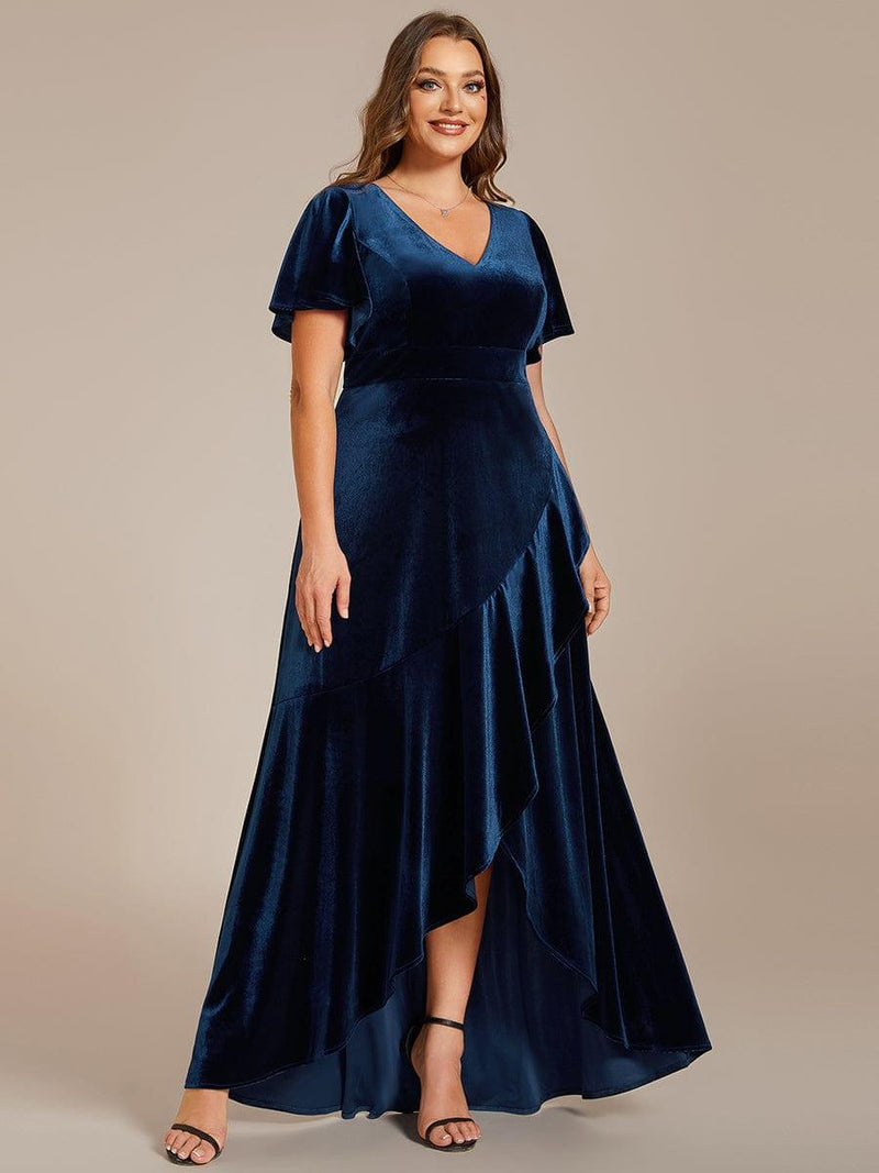 Plunging V-Neck Long Sleeve Velvet Dress Lilac Plus Size main image 0