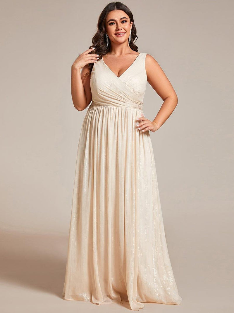 Floor-length Metallic A-Line Dress with V-neck Silver