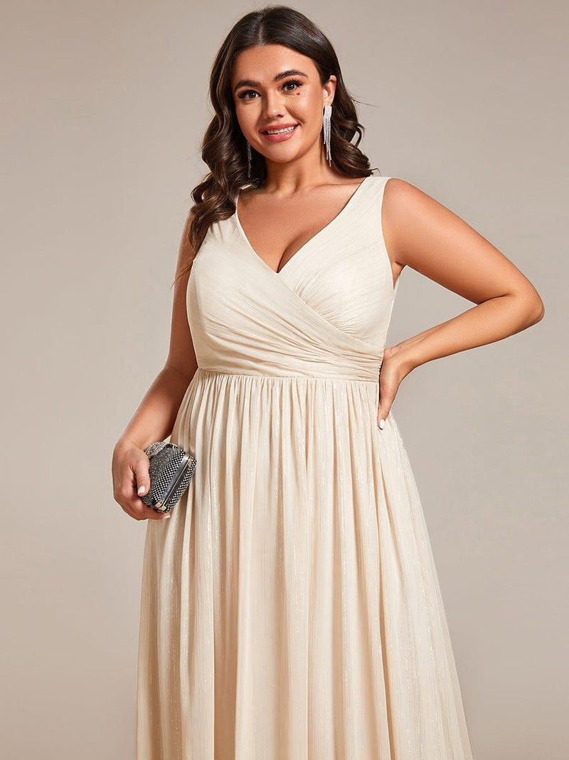 Floor-length Metallic A-Line Dress with V-neck Emerald