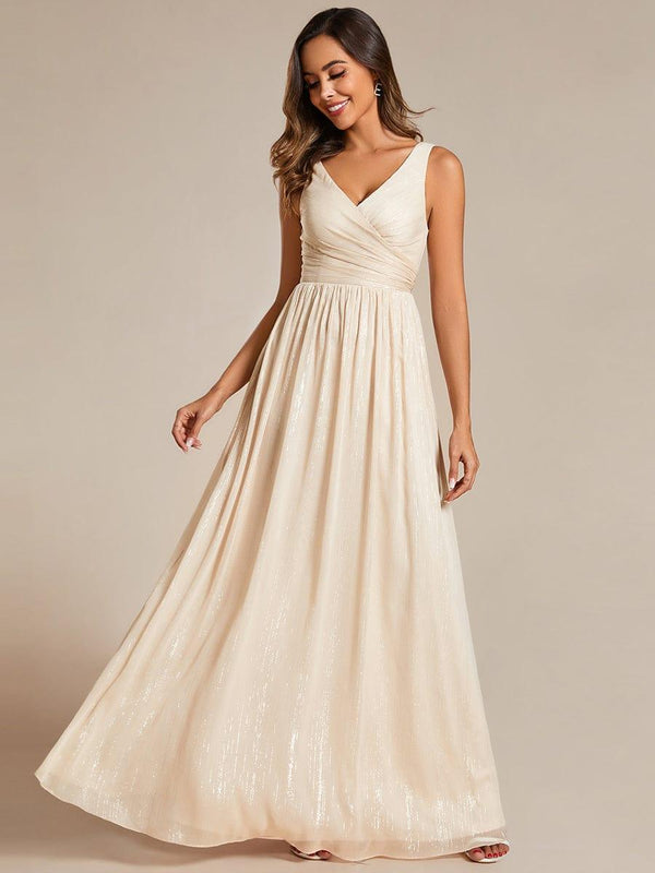 Glitter V-Neck Floor Gown