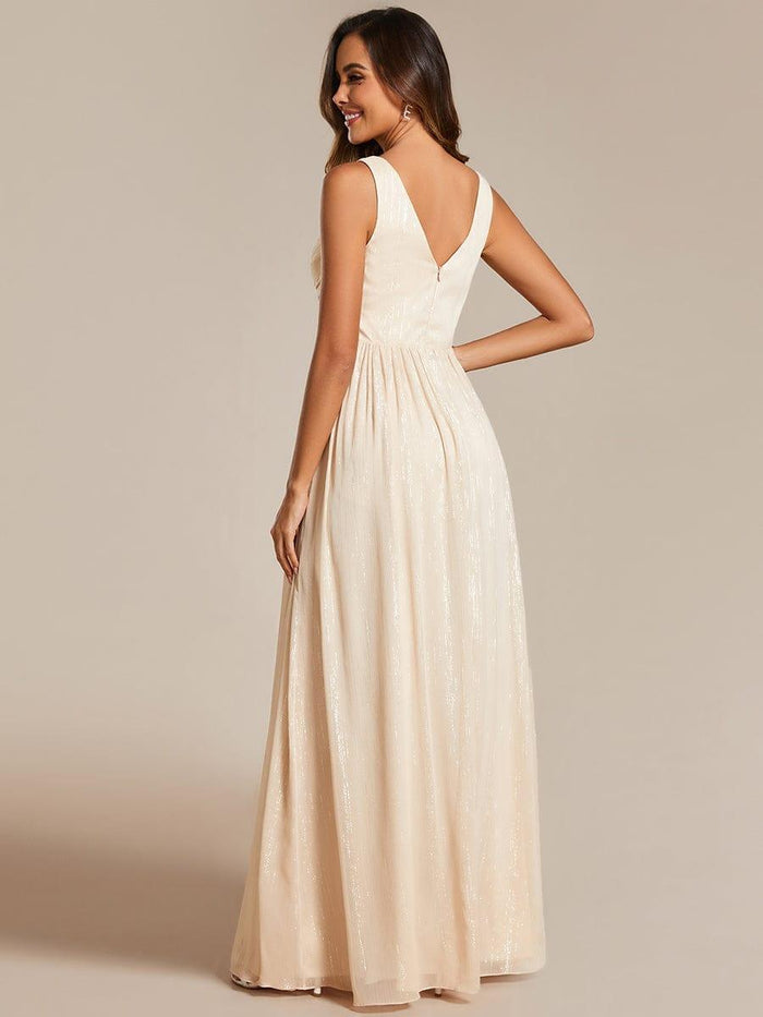Elegant A-line Pure Color V Neck Floor Length Evening Dresses Y5817 main image 1