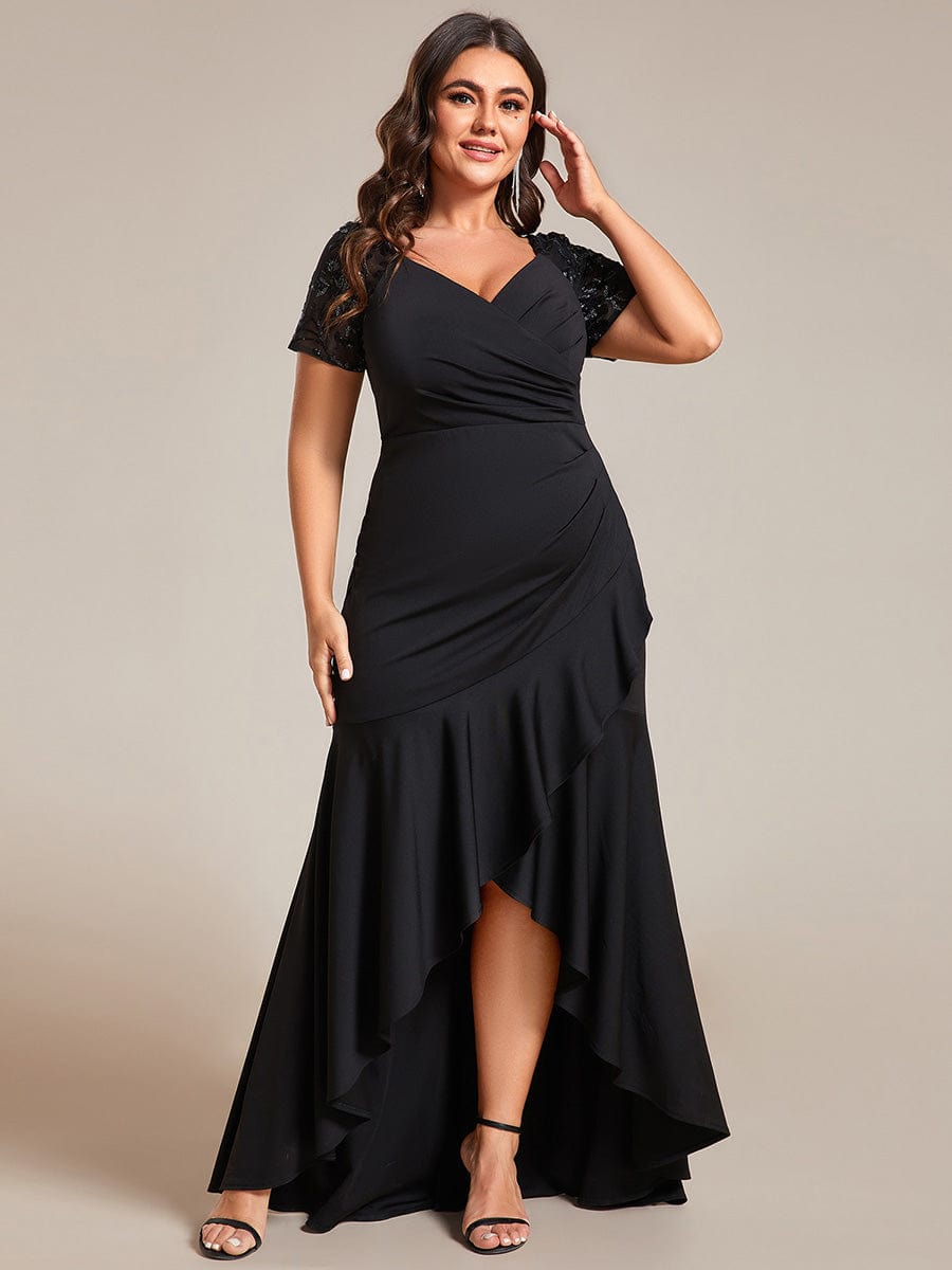 Plus Size High-Low V-Neck Bodycon Fishtail Formal Evening Dress