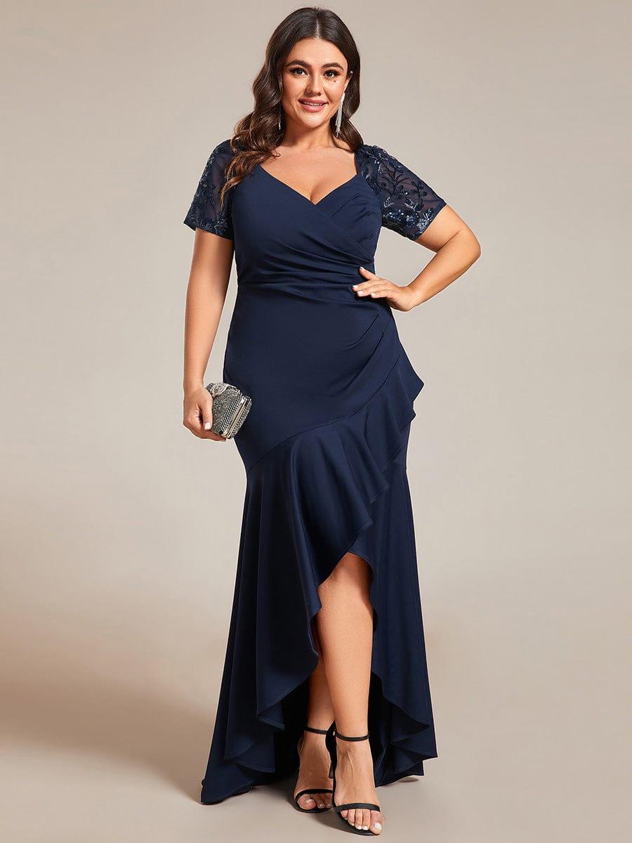 Plus Size Short Sleeves High low Double V-Neck Bodycon Fishtail Formal Evening Dress - Ever-Pretty US Plus Size Short Sleeves High low Double V-Neck Bodycon Fishtail Formal Evening Dress - Ever-Pretty US