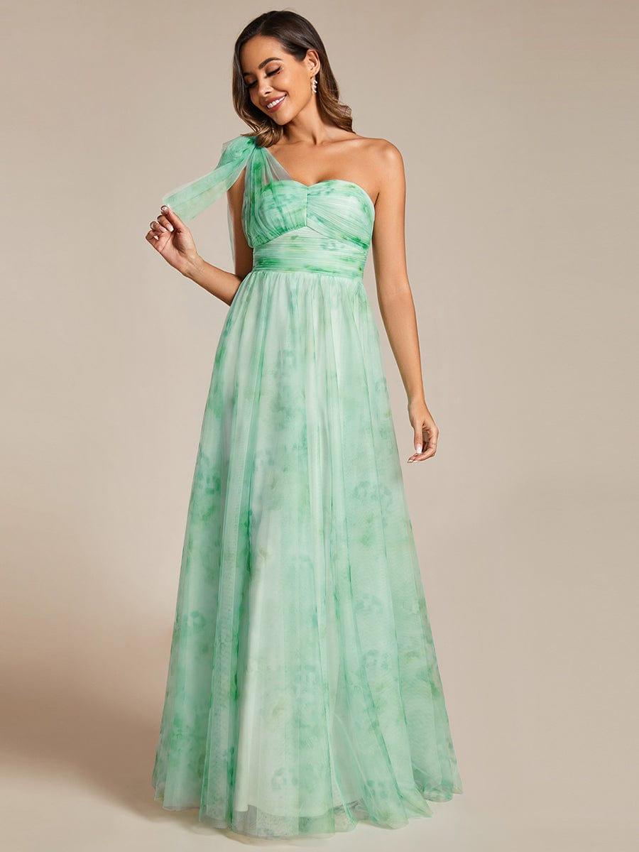 Floral Printed Strapless Formal Evening Dress with Empire Waist