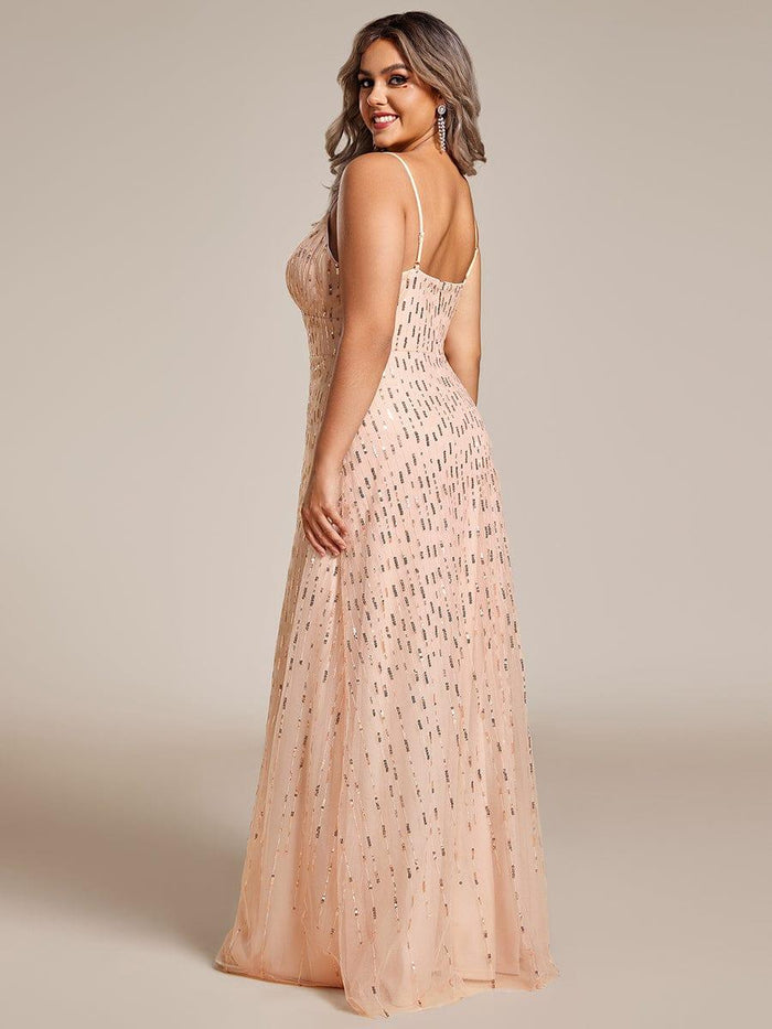 Elegant Spaghetti Straps V Neck Evening Formal Dresses with Train main image 1