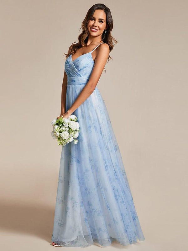 Floral Printed Spaghetti Strap Empire Waist Maxi Dress