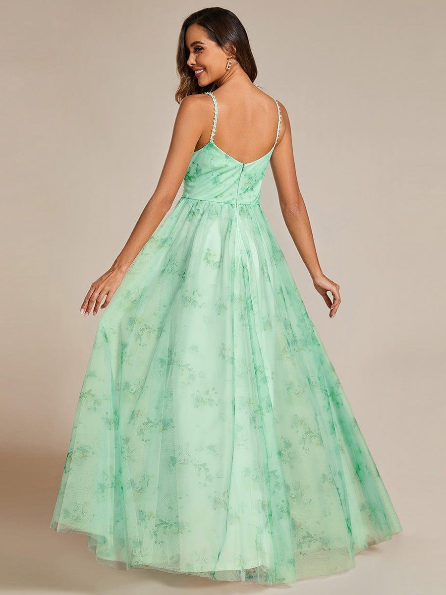 mint green empire waist dress Floral Printed V-Neck Spaghetti Strap Formal Evening with WK52-ExclusionUS