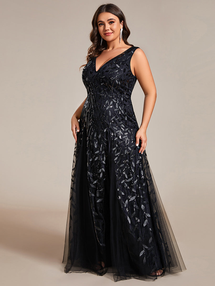 Glamorous Plus Size Double V-Neck Sleeveless Sequin A-Line Evening Dress - Ever-Pretty US Glamorous Plus Size Double V-Neck Sleeveless Sequin A-Line Evening Dress - Ever-Pretty US